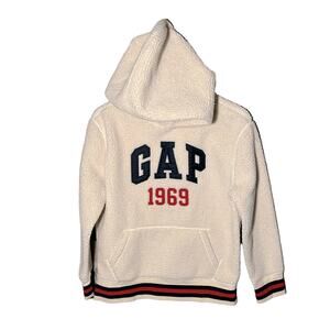 Gap kids Sherpa Spell Out name pullover hoodie jacket vintage cream 90s sz 10